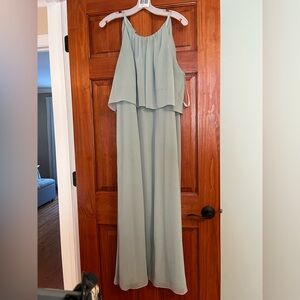 Halter top sage green wedding guest gown